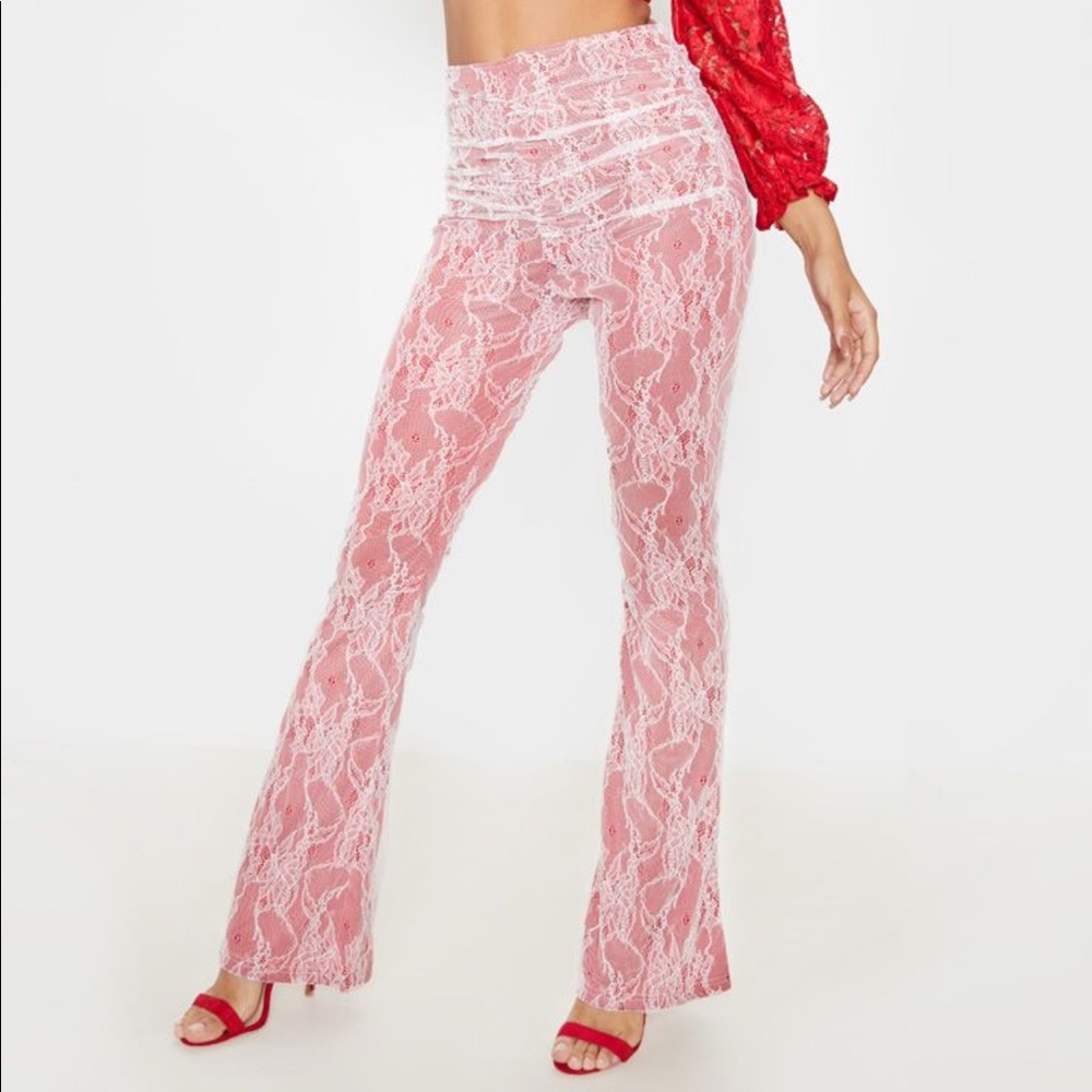 Lace Ruched Flare Pants